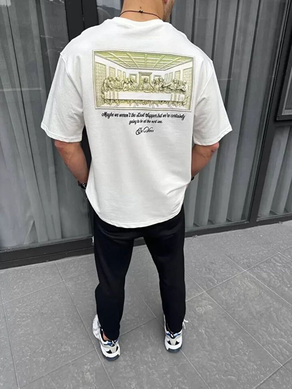 Unisex Baskılı Oversize T-Shirt - Beyaz-1