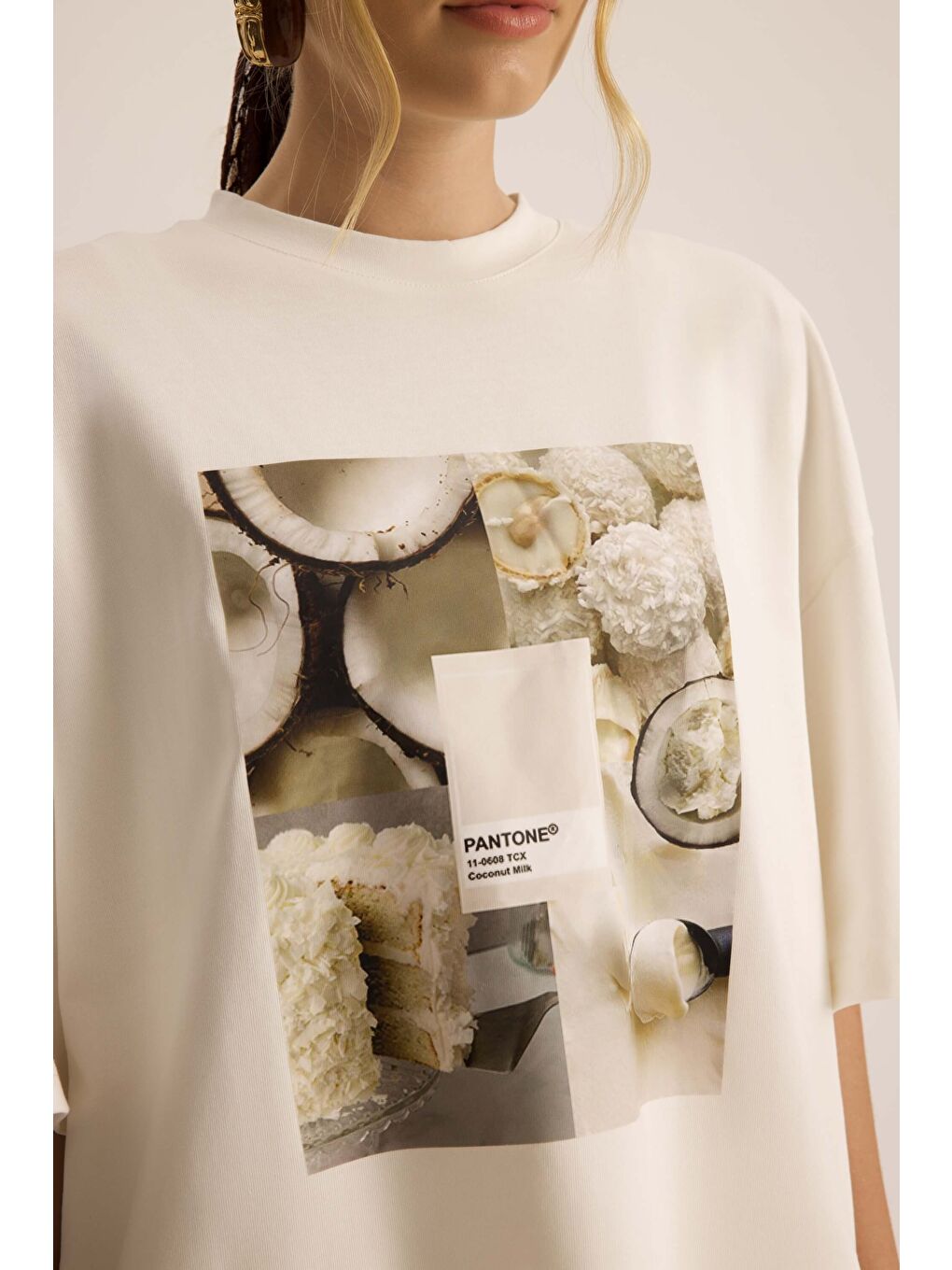 Coconut Milk Beyaz Oversize T-Shirt-7