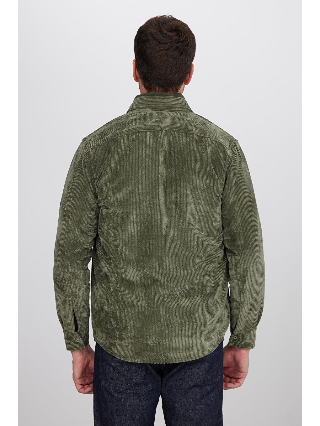 Erkek Regular Fit Rahat Kesim Fitilli Kadife Görünüm Düğmeli Yaka Haki Ceket Gömlek-6