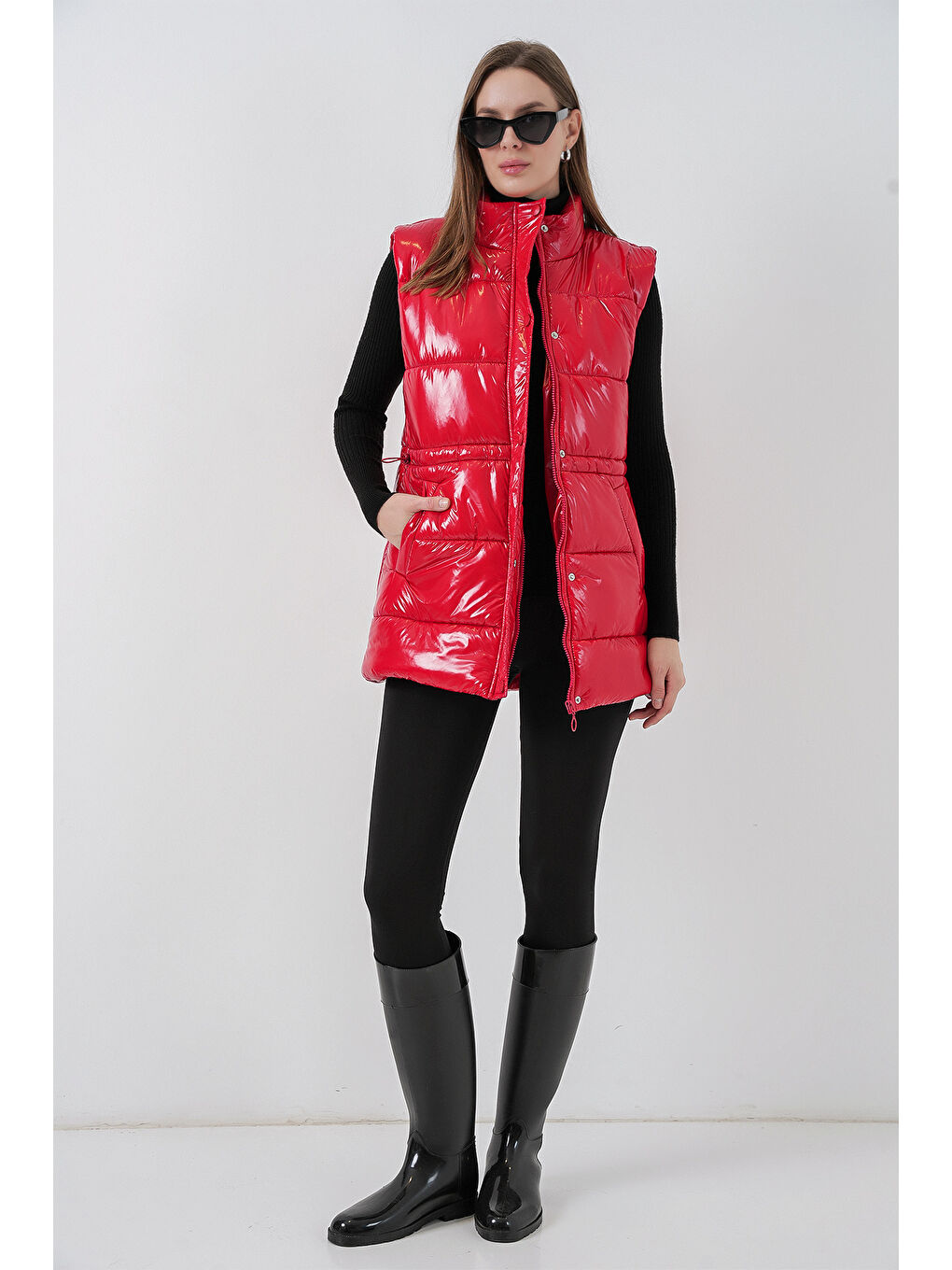 Kadın Parlak Şişme Yelek 5218 - Kırmızı-1