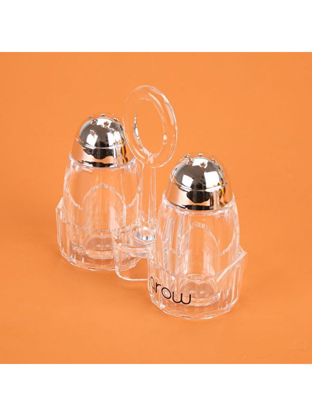 Karışık Metal Başlıklı Akrilik Tuzluk Seti - Şeffaf / Gri - 7 cm-1