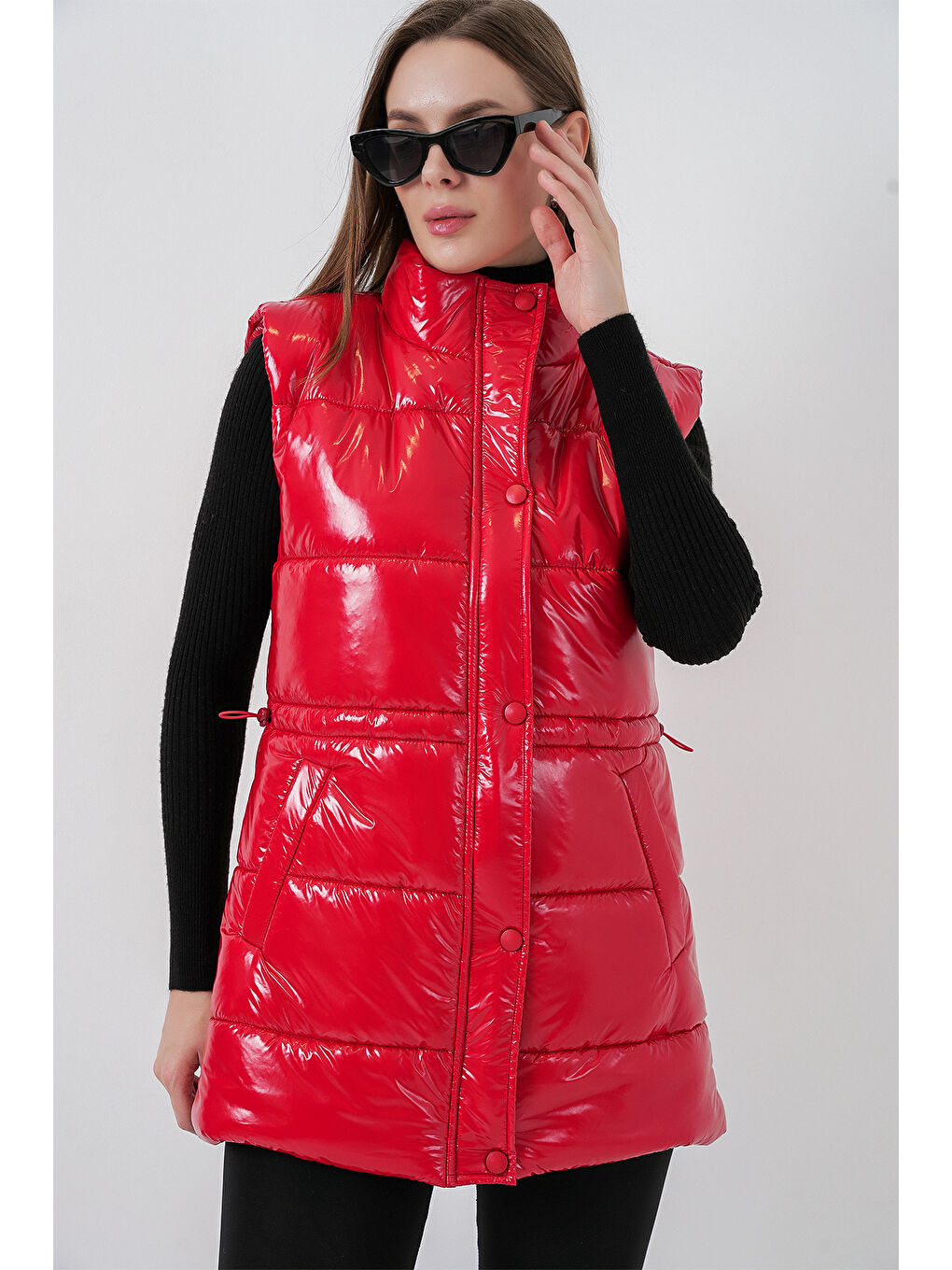 Kadın Parlak Şişme Yelek 5218 - Kırmızı-2