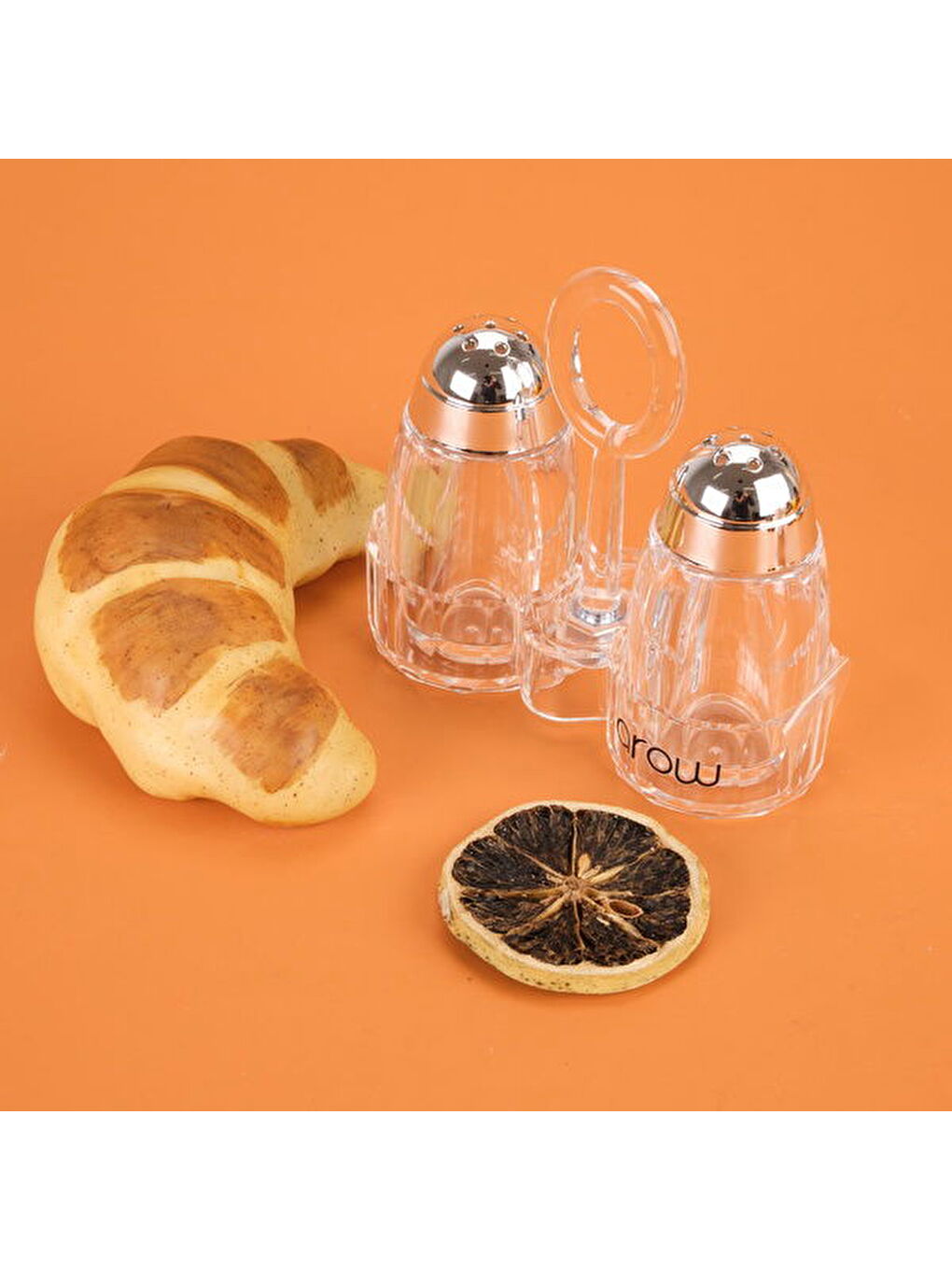 Karışık Metal Başlıklı Akrilik Tuzluk Seti - Şeffaf / Gri - 7 cm-2