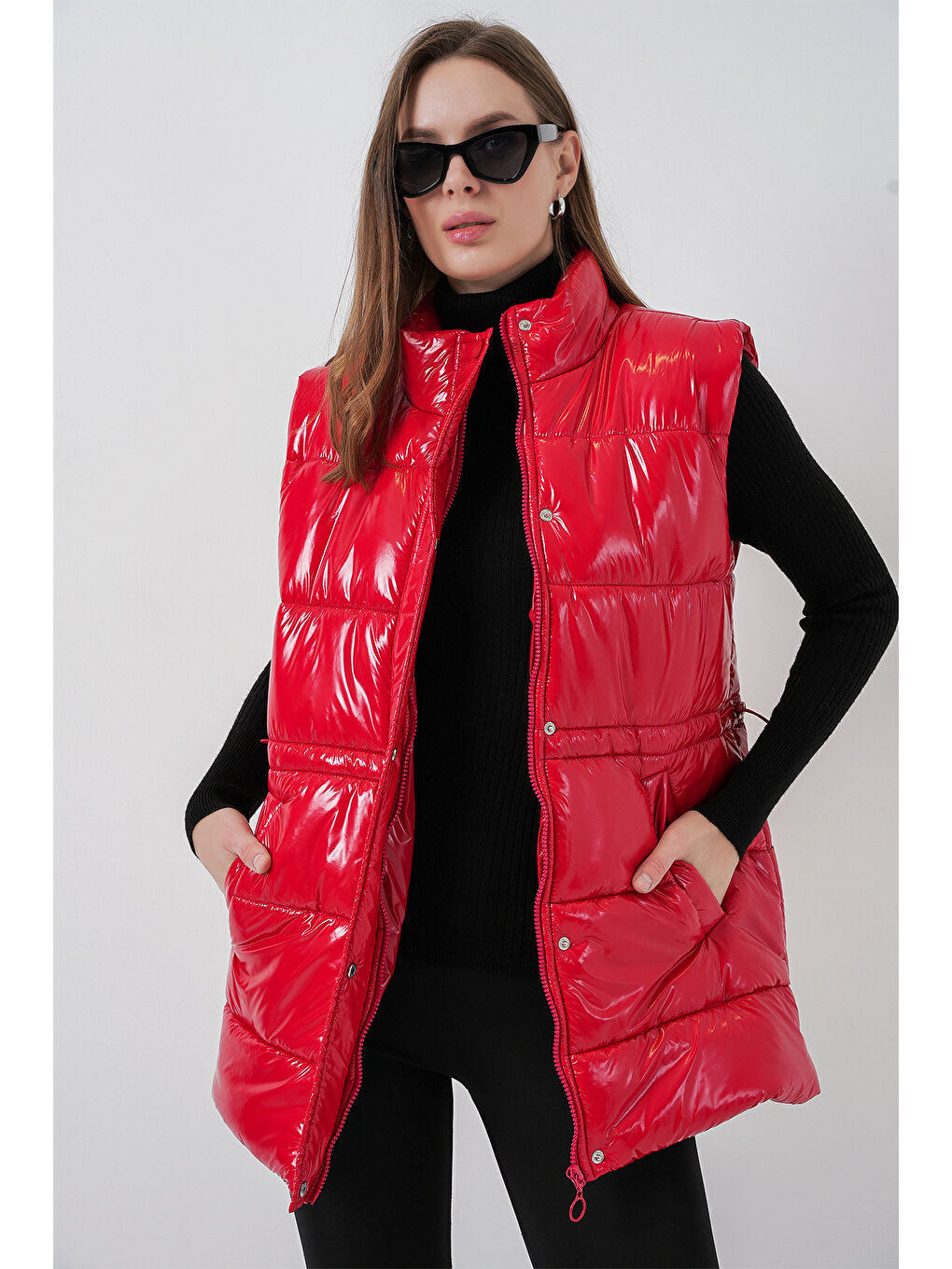 Kadın Parlak Şişme Yelek 5218 - Kırmızı-3