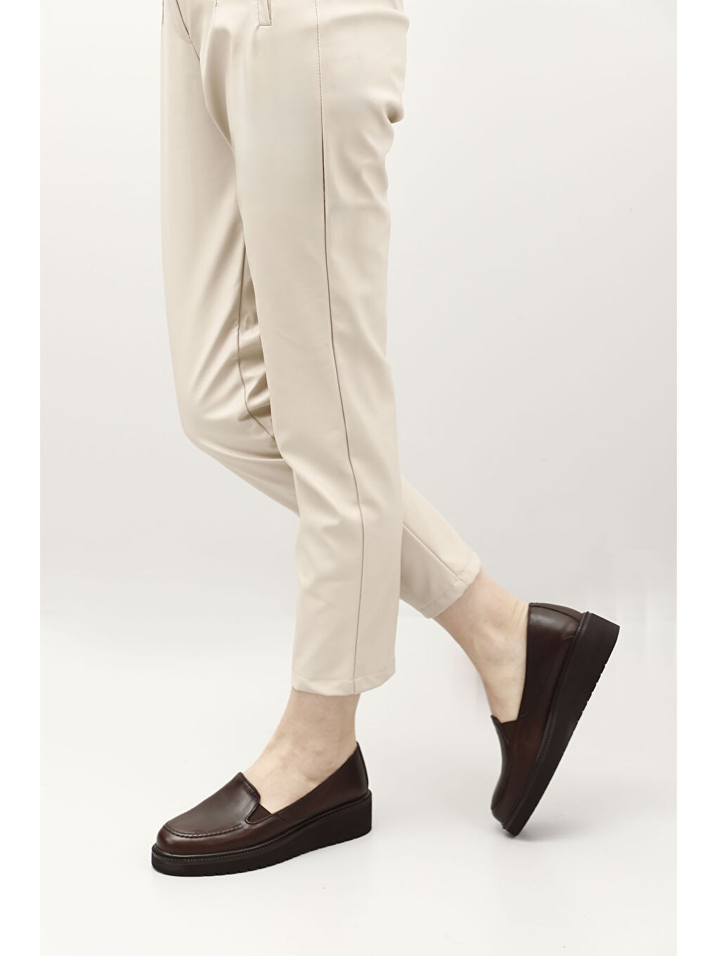 Kahverengi Kadın TÜTÜN KAHVE Dolgu Taban Hakiki Deri Ayakkabı-1