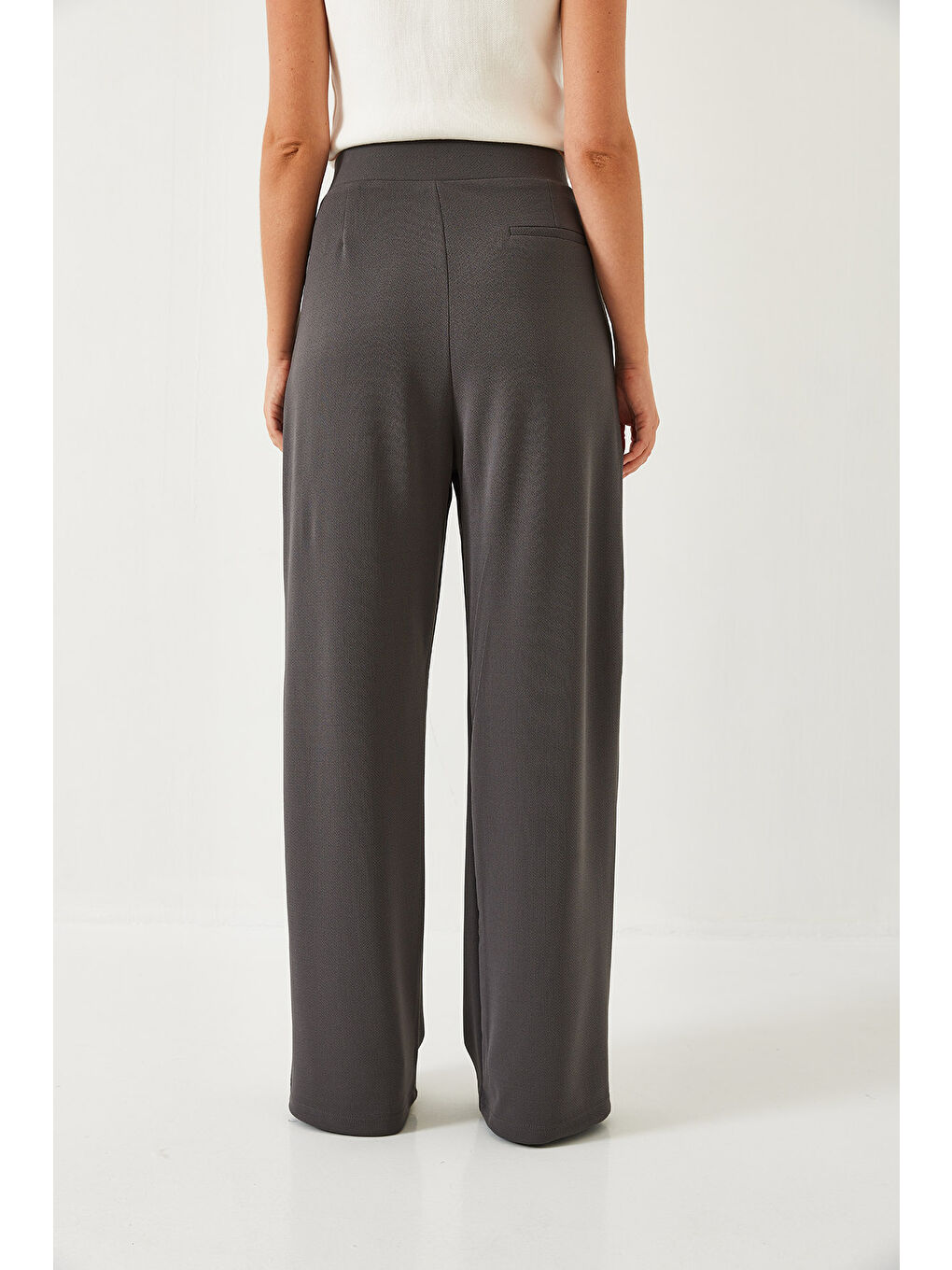 Antrasit Kadın Beli Cırtlı Rahat Palazzo Pantolon-6