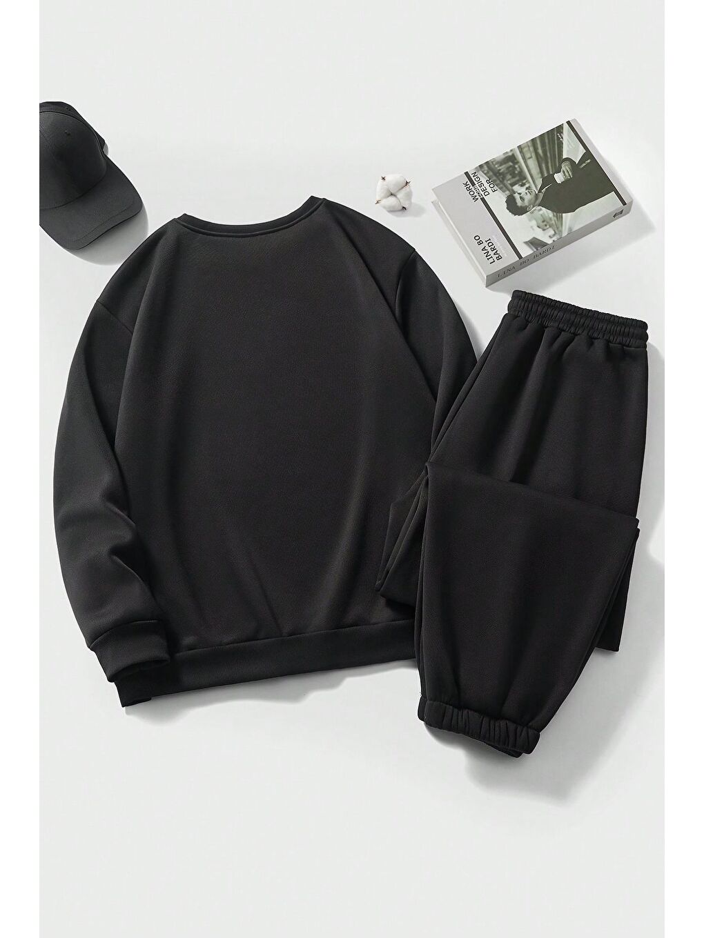 Kadın Siyah Fermuar Ayıcık Baskılı Alt Üst Eşofman Takımı-1