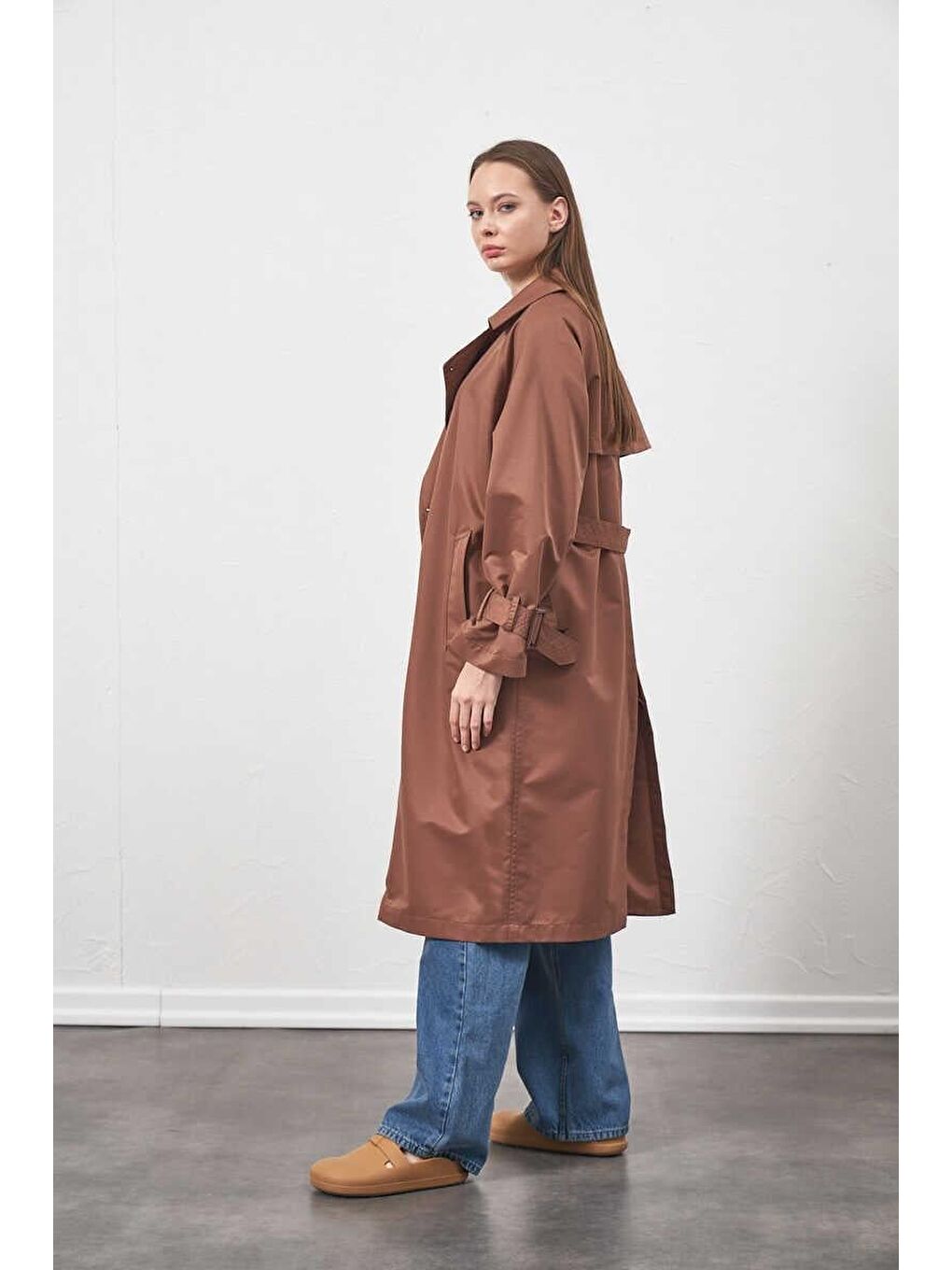 Kahverengi Tokalı Oversize Trenchcoat Kahve-2