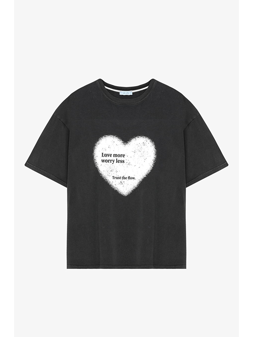 Kalp Baskılı Oversize Tişört Antrasit