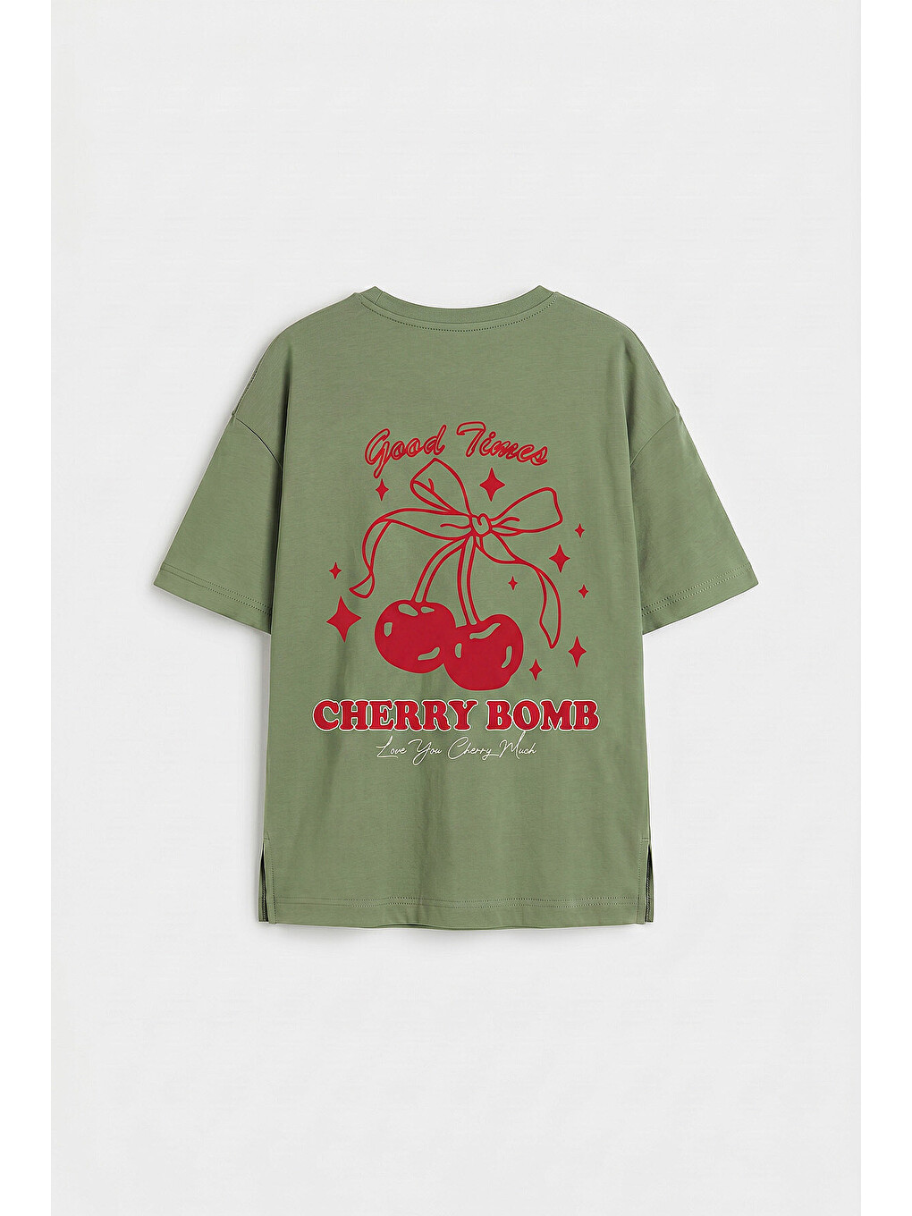 Yeşil Kaktüs Oversize Kısa Kollu Baskılı Kız Çocuk T-shirt - 75176-1