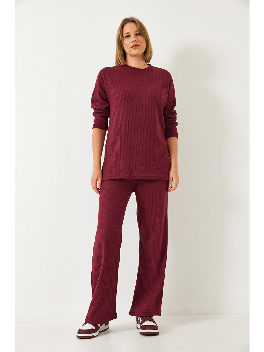 Bordo Kadın Bisiklet Yaka Basic Alt-Üst Takım-1