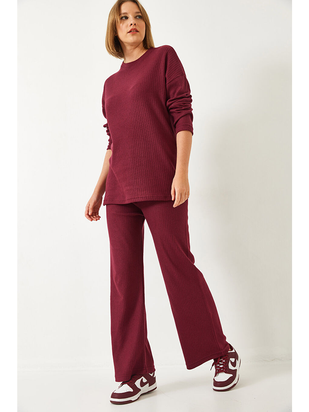 Bordo Kadın Bisiklet Yaka Basic Alt-Üst Takım-2