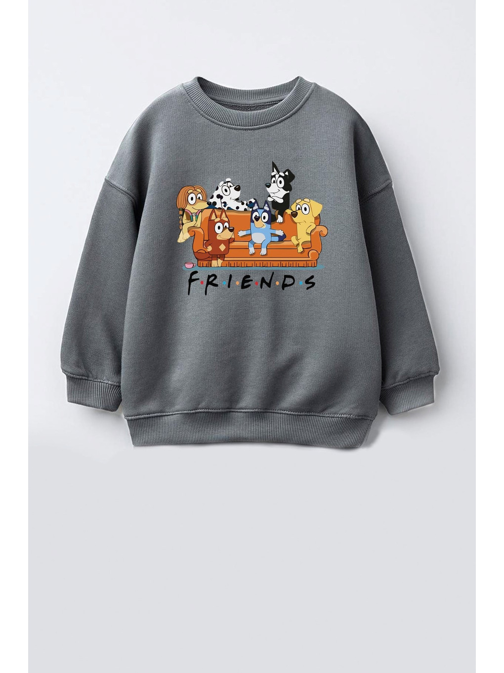 Antrasit Unisex Çocuk Friends Baskılı 3 İplik Kumaş Pamuklu Sweatshirt
