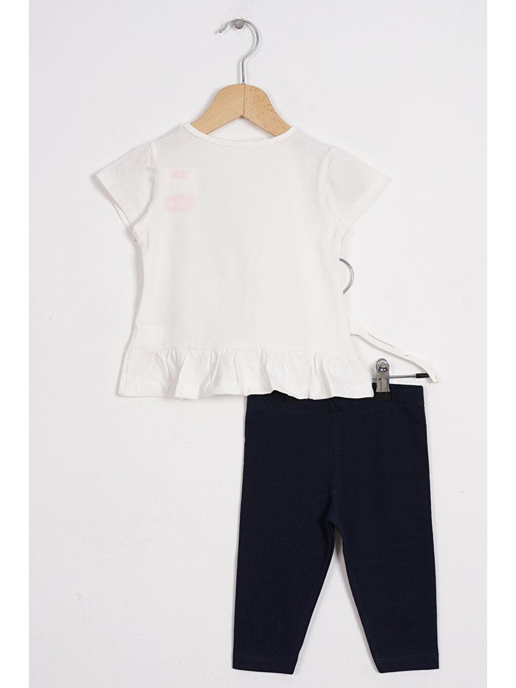 Bisiklet Yaka Kısa Kol Sweet Days Baskılı Ekru Renk Kız Çocuk Taytlı Takım-1