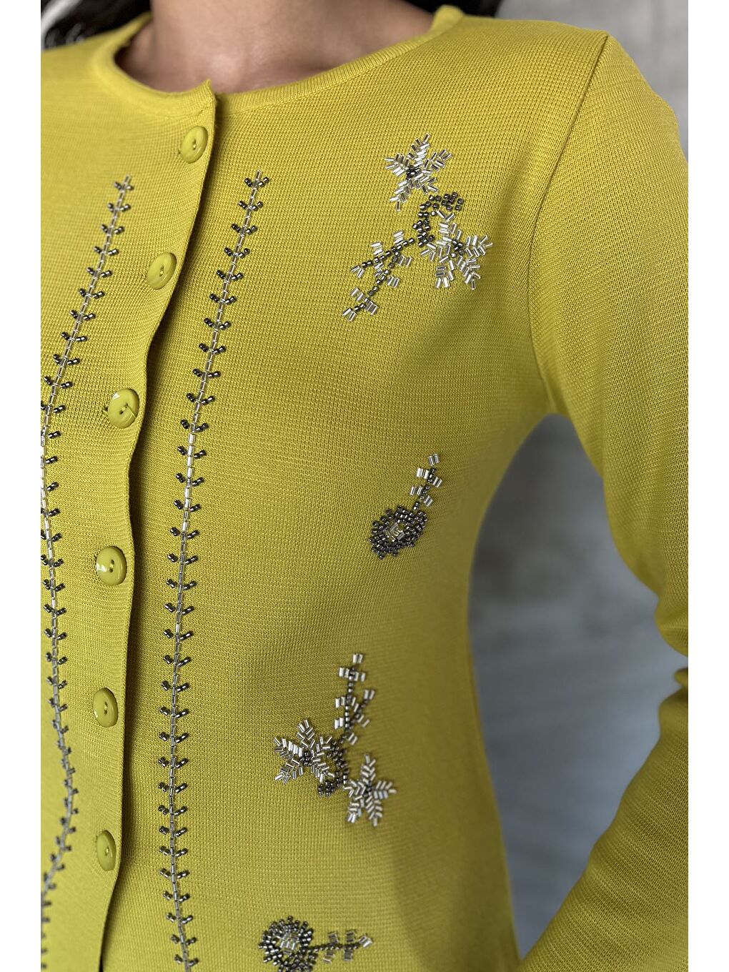 Yeşil Taşlı Triko Hırka-2