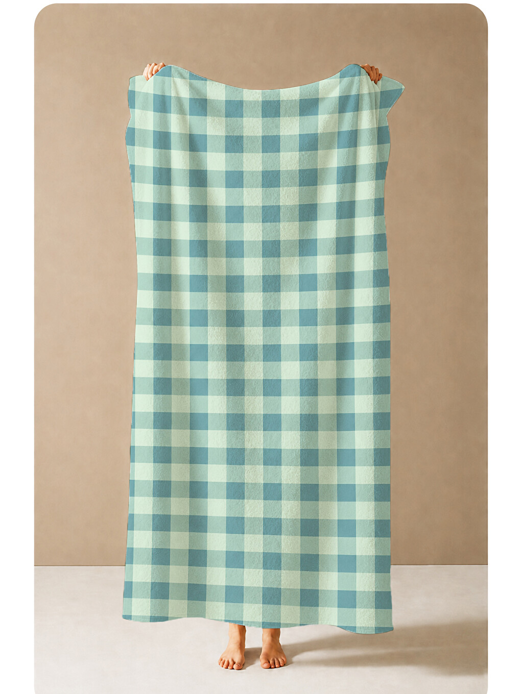Retro Pastel Mint Yeşili Ekose Kareli Yazlık Desenli 70x150 Plaj Havlusu - Pamuklu Banyo Havlusu-4
