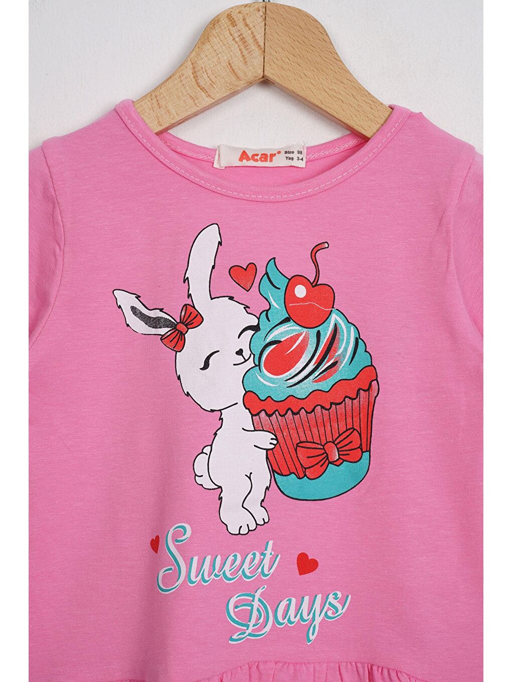 Bisiklet Yaka Kısa Kol Sweet Days Baskılı Pembe Renk Kız Çocuk Taytlı Takım-1