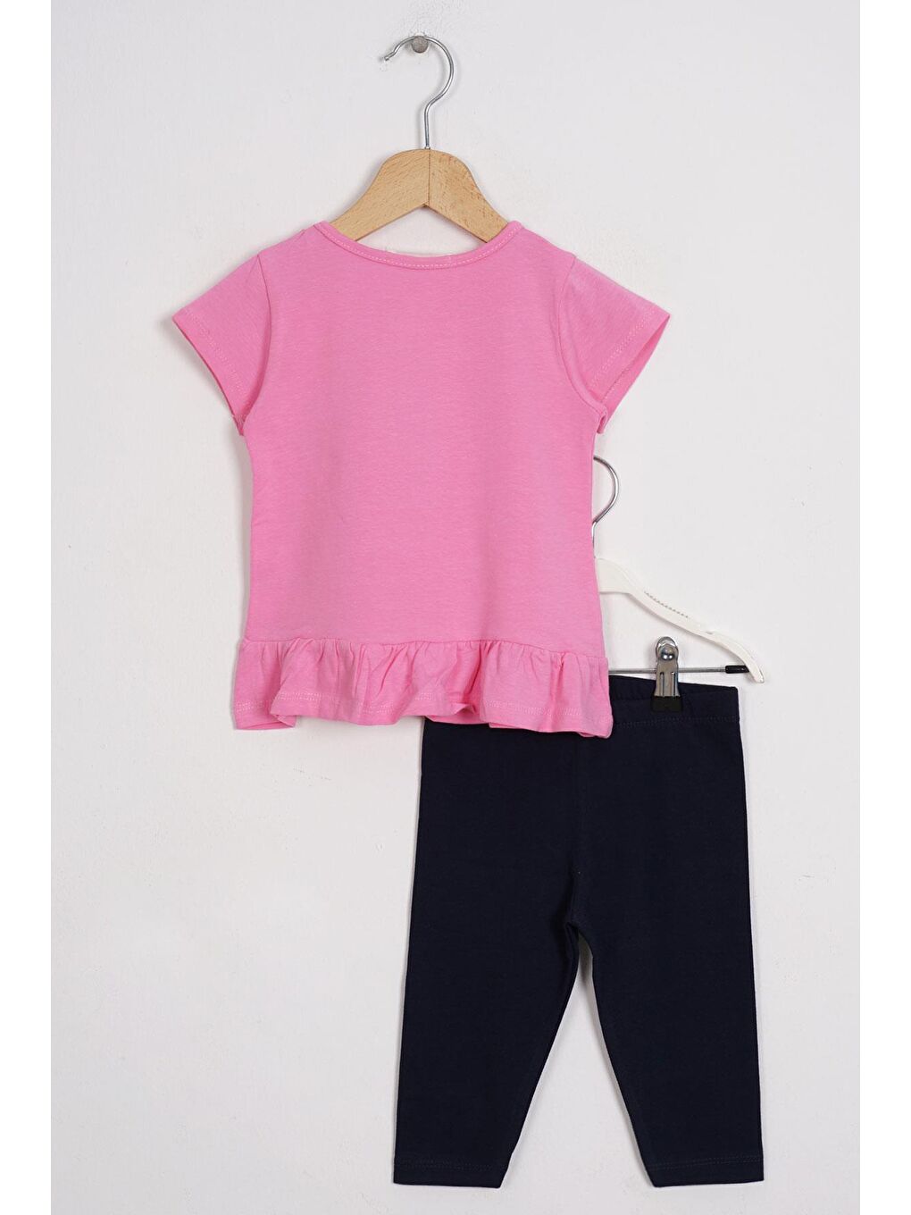 Bisiklet Yaka Kısa Kol Sweet Days Baskılı Pembe Renk Kız Çocuk Taytlı Takım-2
