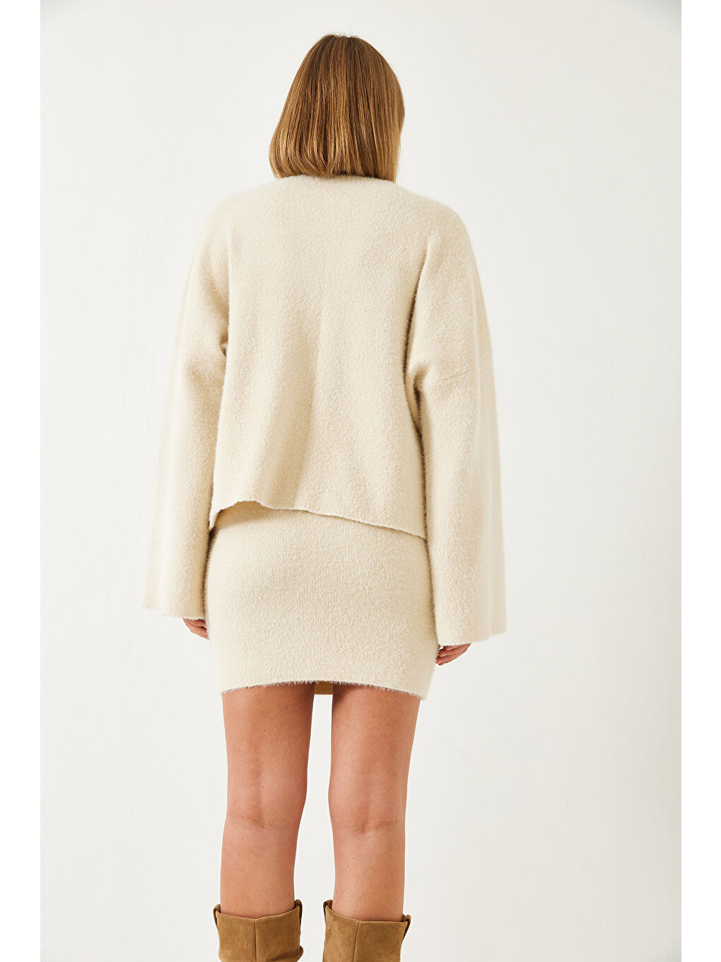 Bej Kadın Etekli Triko Alt Üst Takım-4