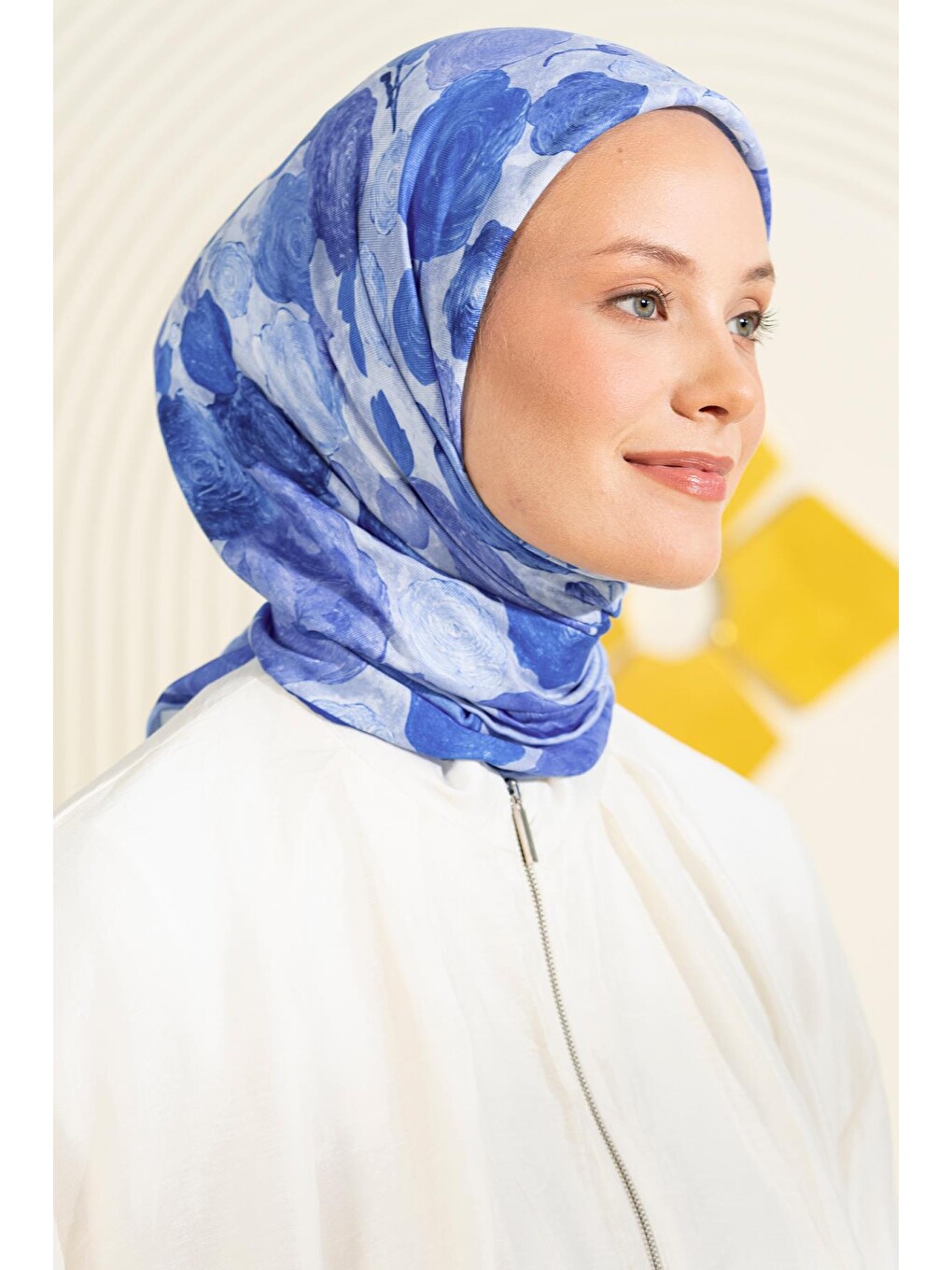 İndigo Gül Desenli Soft Eşarp Karia-3
