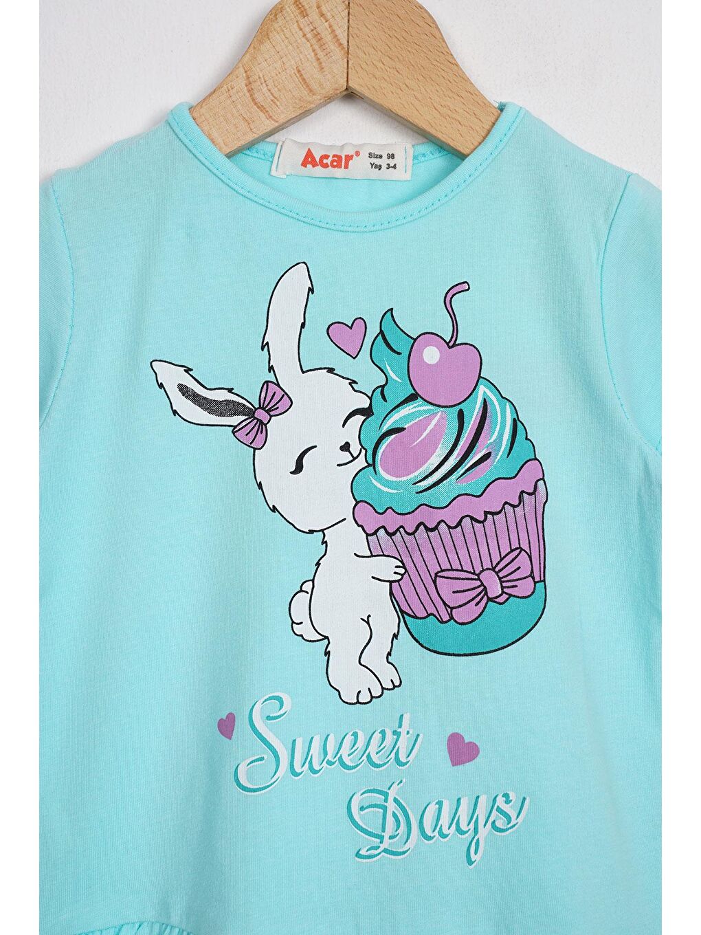 Yeşil Bisiklet Yaka Kısa Kol Sweet Days Baskılı Mint Renk Kız Çocuk Taytlı Takım-2