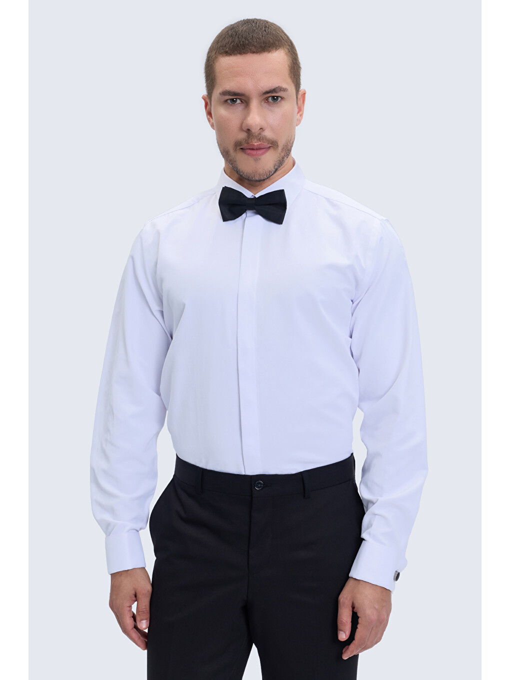 Beyaz Comfort Fit Slim Yaka Damatlık Gömlek