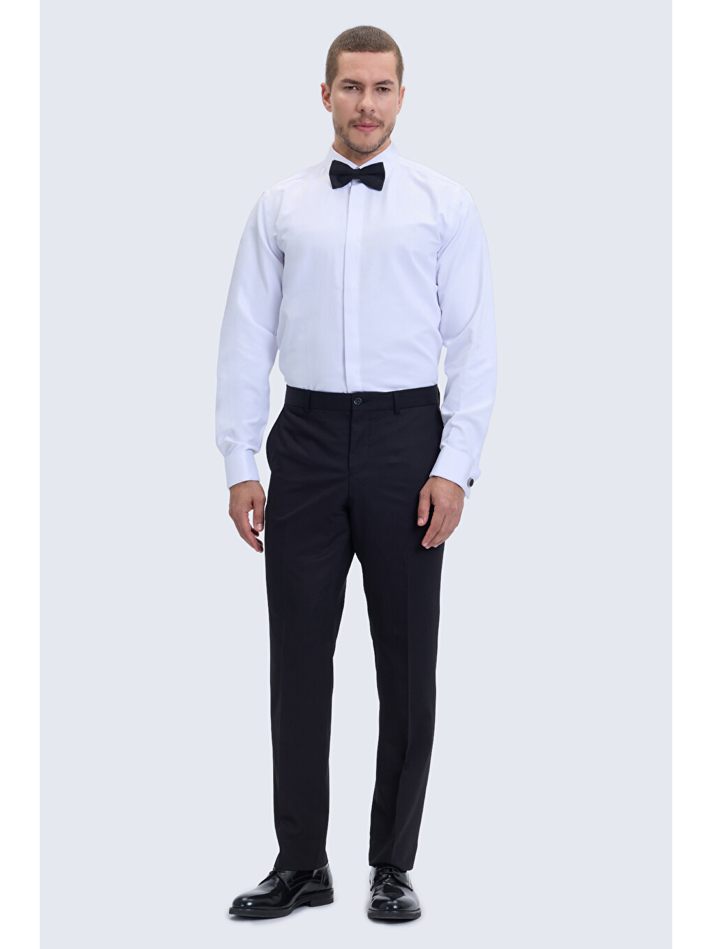 Beyaz Comfort Fit Slim Yaka Damatlık Gömlek-1