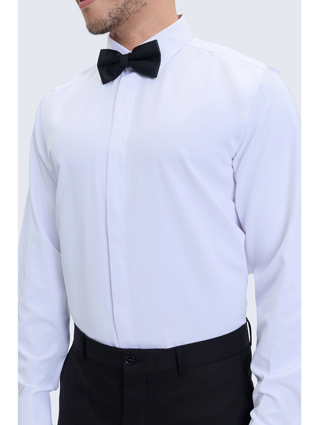Beyaz Comfort Fit Slim Yaka Damatlık Gömlek-2