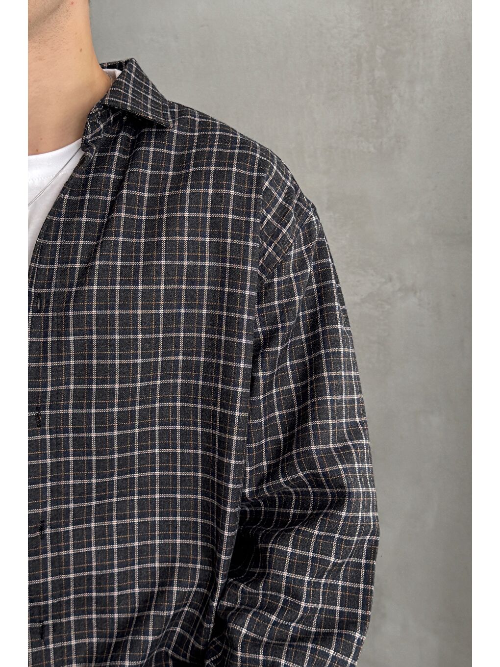 Siyah Erkek Oversize Kesim Kareli Gömlek-2