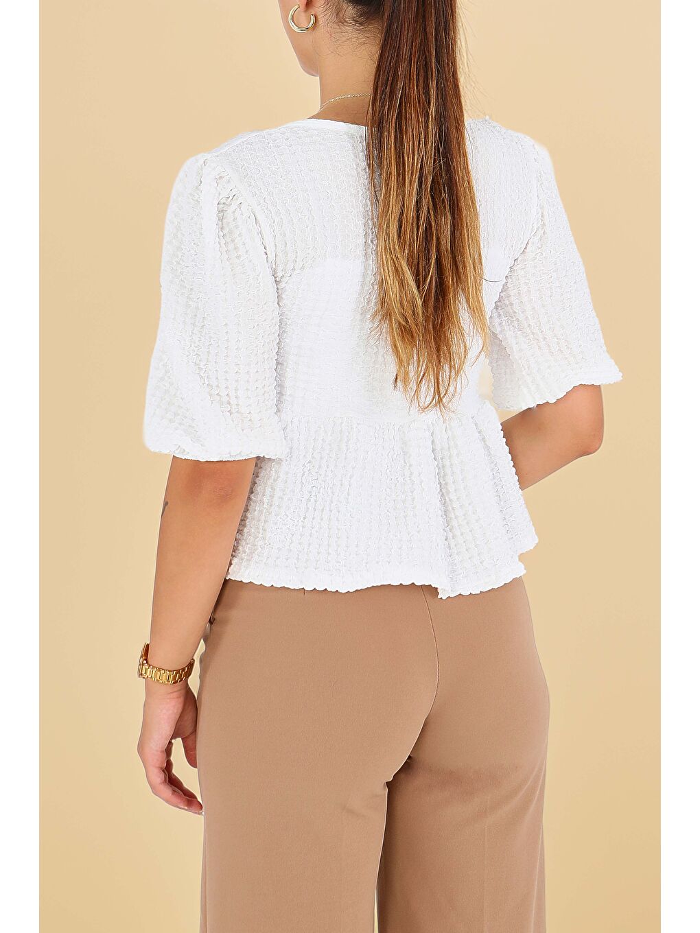 Buffle Kısa Kollu Bluz Beyaz - 27538-4