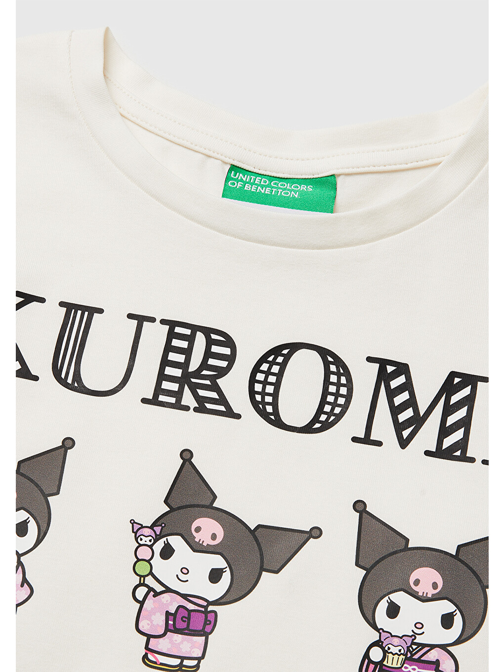 Kız Çocuk Ekru Önü Baskılı Etek Ucu Logolu Bisiklet Yaka T-Shirt-2