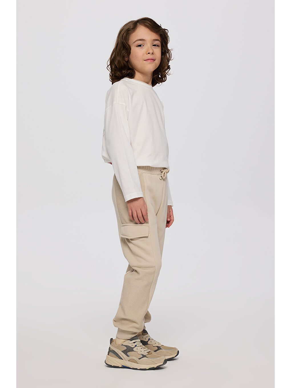 Bej Erkek Çocuk Cepli Taş Eşofman Altı-1