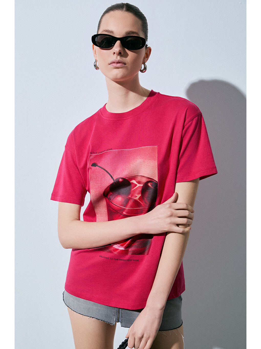 Fuşya SALENNA Kadın Yumuşak Kumaşlı Baskı Detaylı Regular Fit FUŞYA T-Shirt-1