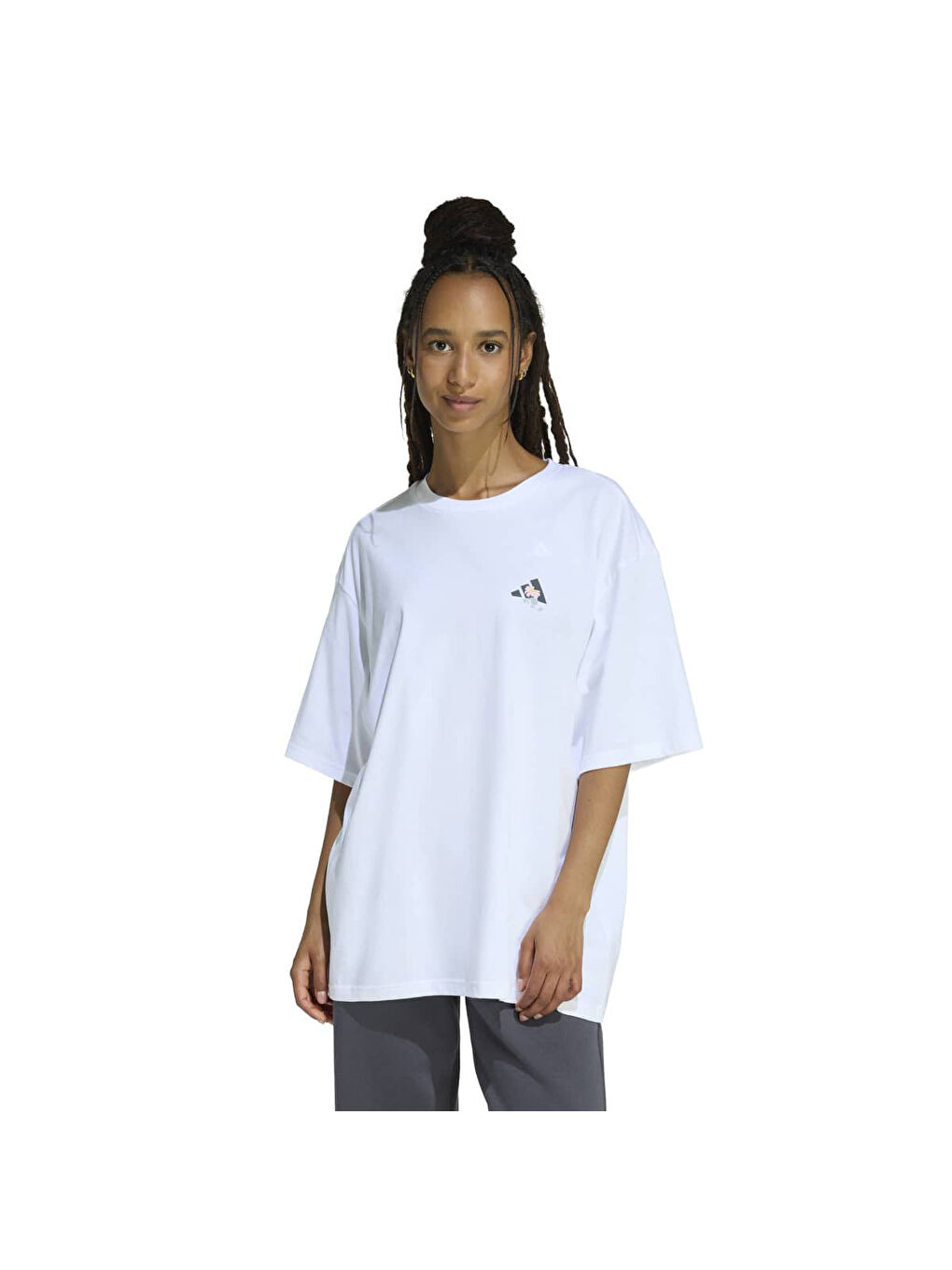 Soft Side Over Size Kadın Beyaz Yuvarlak Yaka Tişört