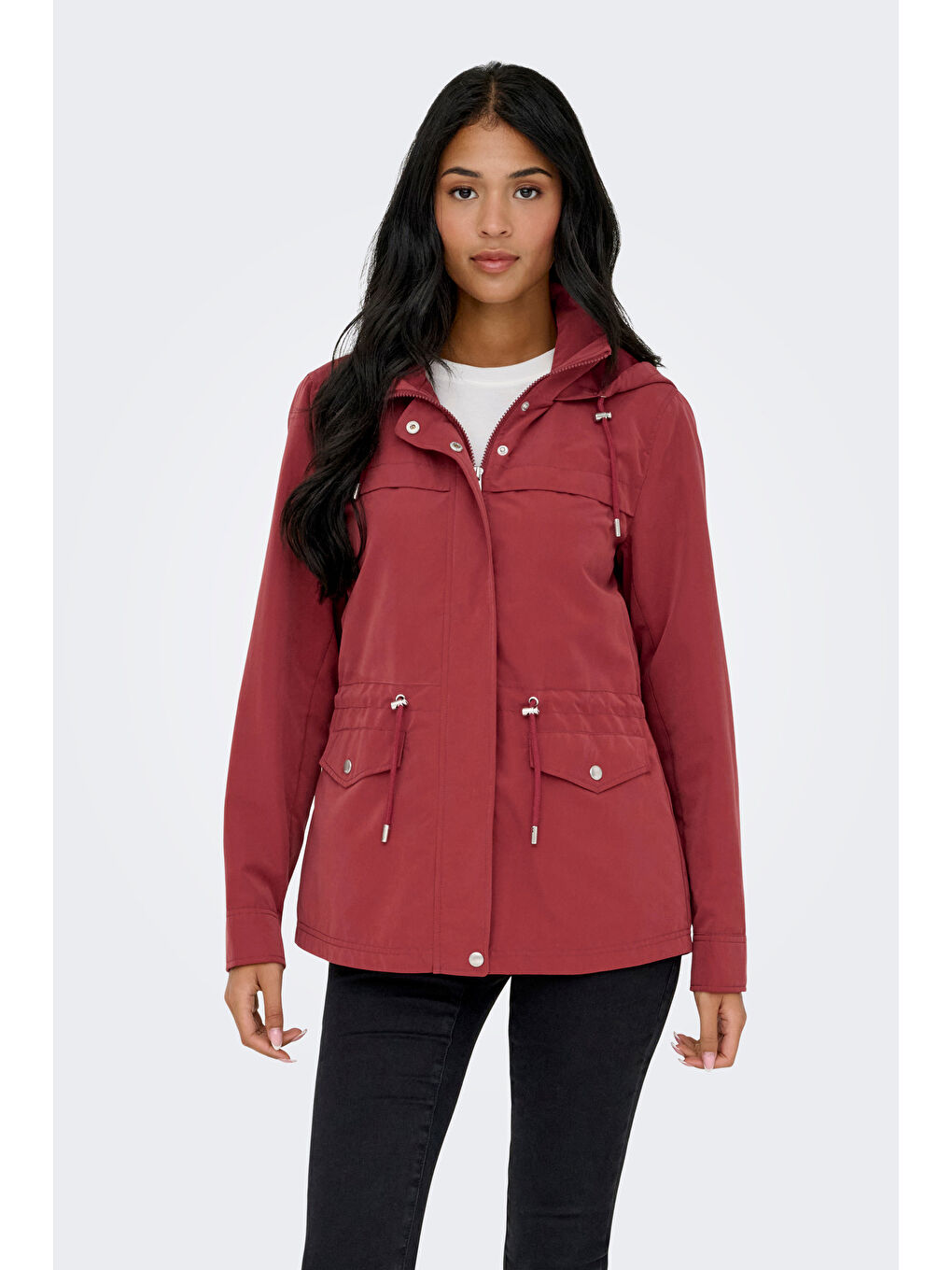 Kahverengi Onlnewstarline Regular Fit Kapüşonlu Cepli Mevsimlik Kadın Mont 15218612