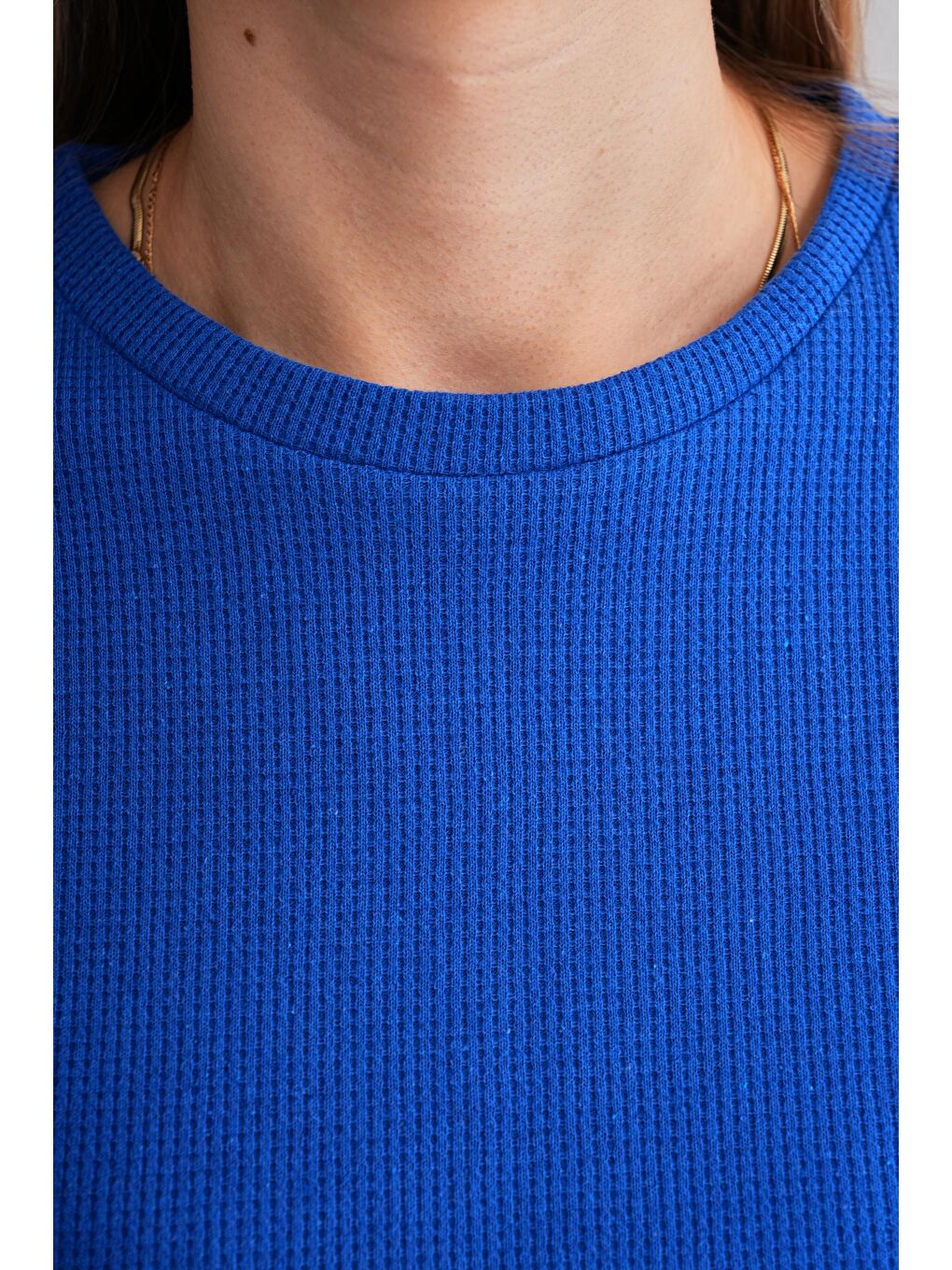 Mavi Saks Hamile ve Lohusa Bisiklet Yaka Waffle Kumaş Alt Üst Eşofman Takımı-5