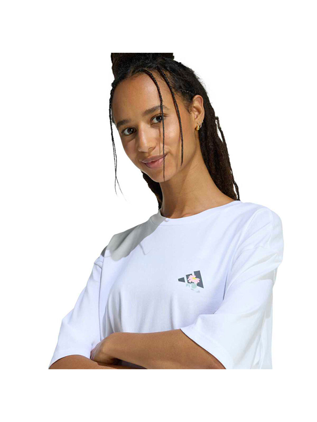 Soft Side Over Size Kadın Beyaz Yuvarlak Yaka Tişört-1