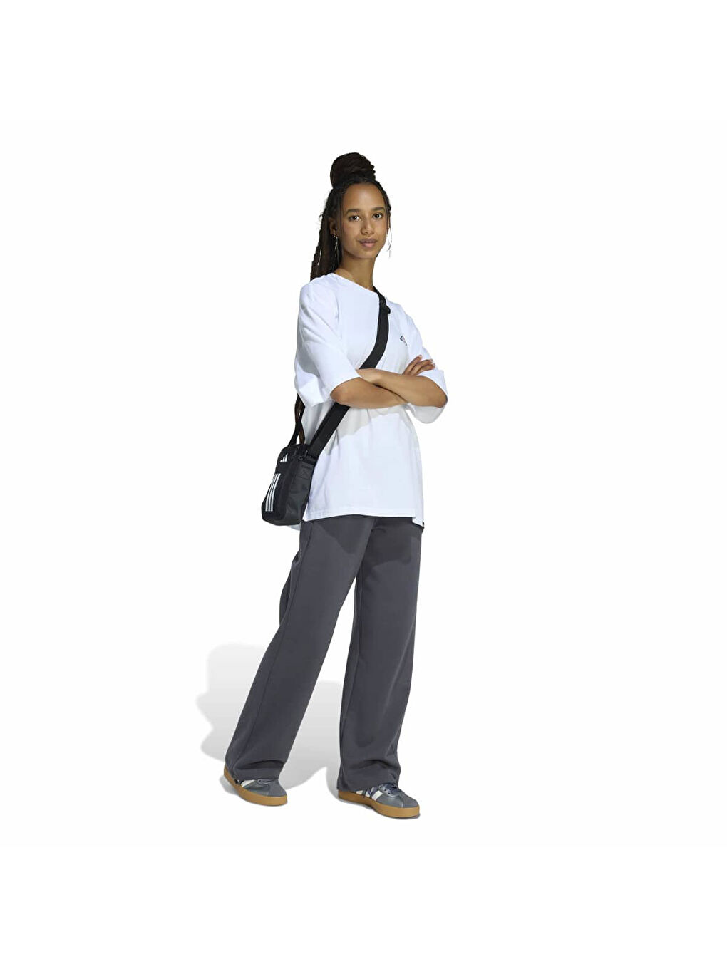 Soft Side Over Size Kadın Beyaz Yuvarlak Yaka Tişört-3