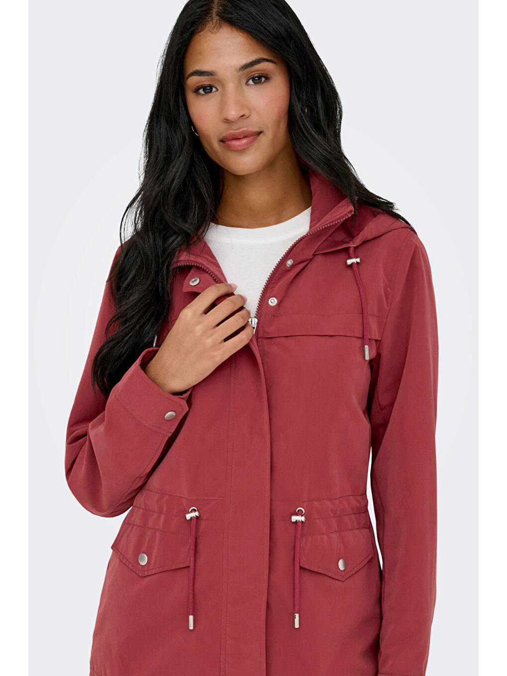 Kahverengi Onlnewstarline Regular Fit Kapüşonlu Cepli Mevsimlik Kadın Mont 15218612-4