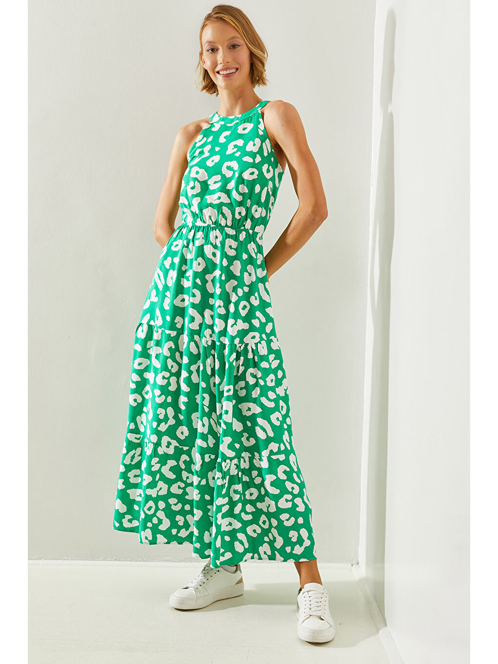 Yeşil Kadın Halter Yaka Elbise