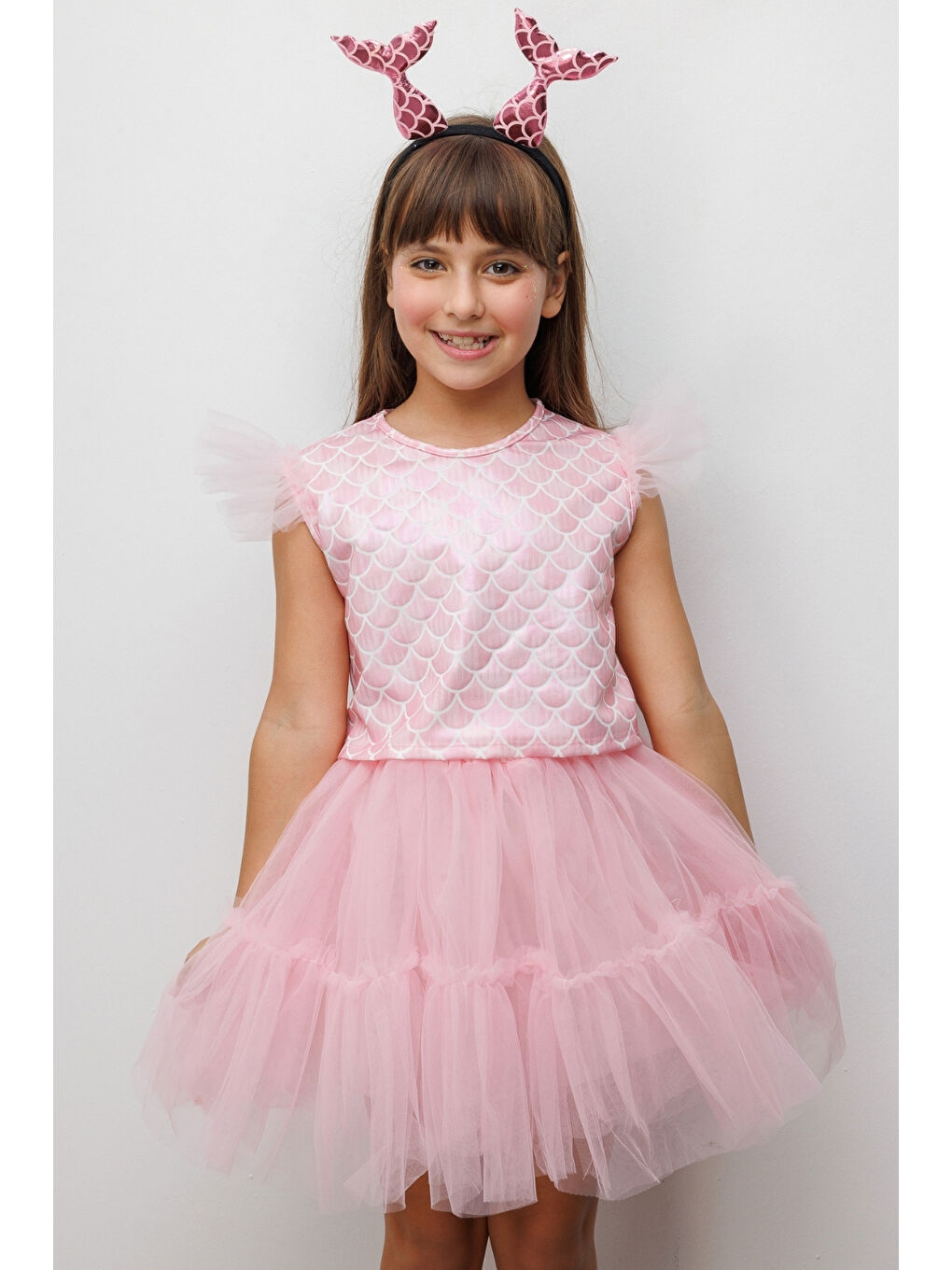 Pembe Deniz Kızı Desenli Tül Detaylı Crop Etek Takım - Tammy-2