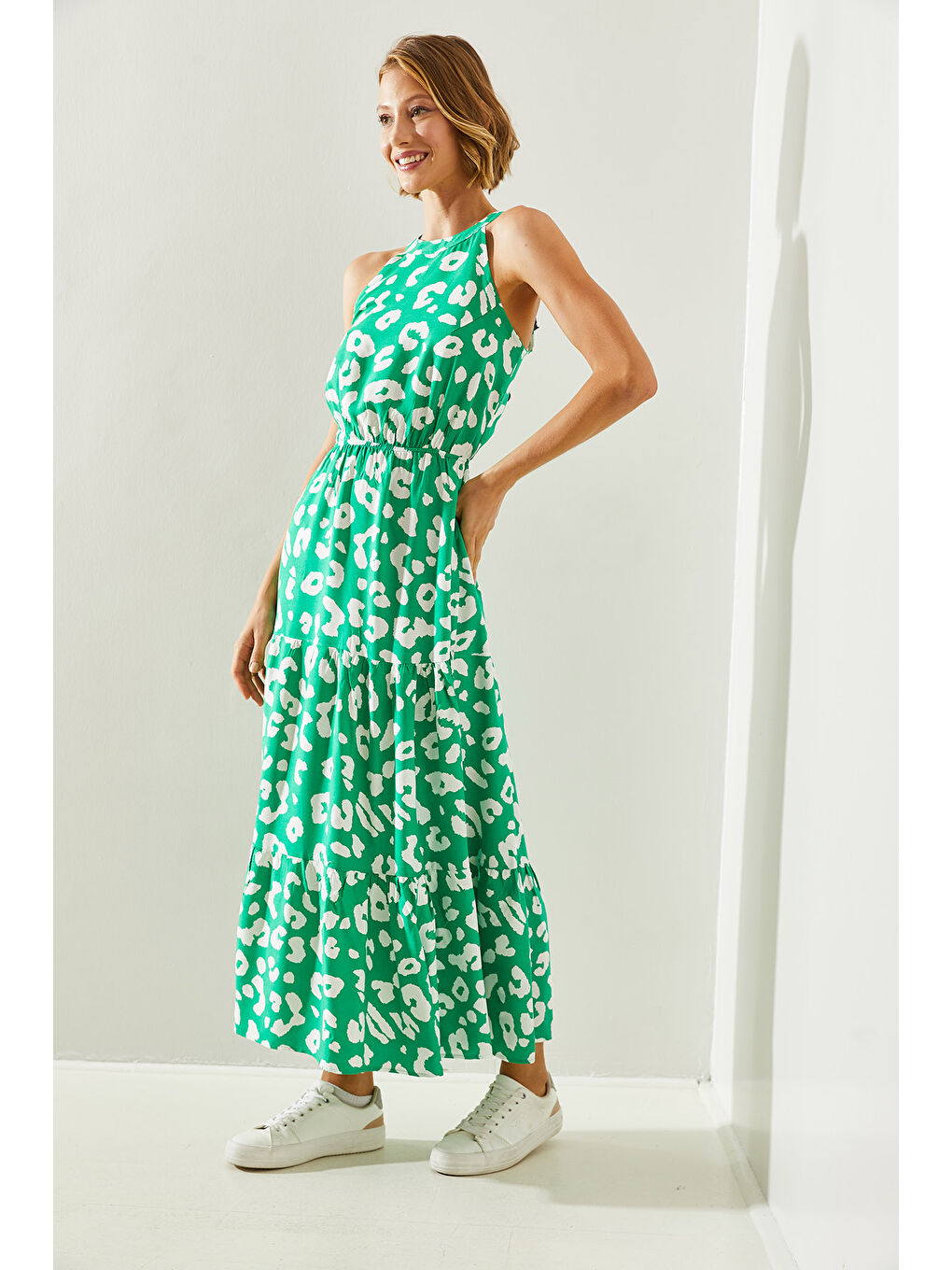 Yeşil Kadın Halter Yaka Elbise-2