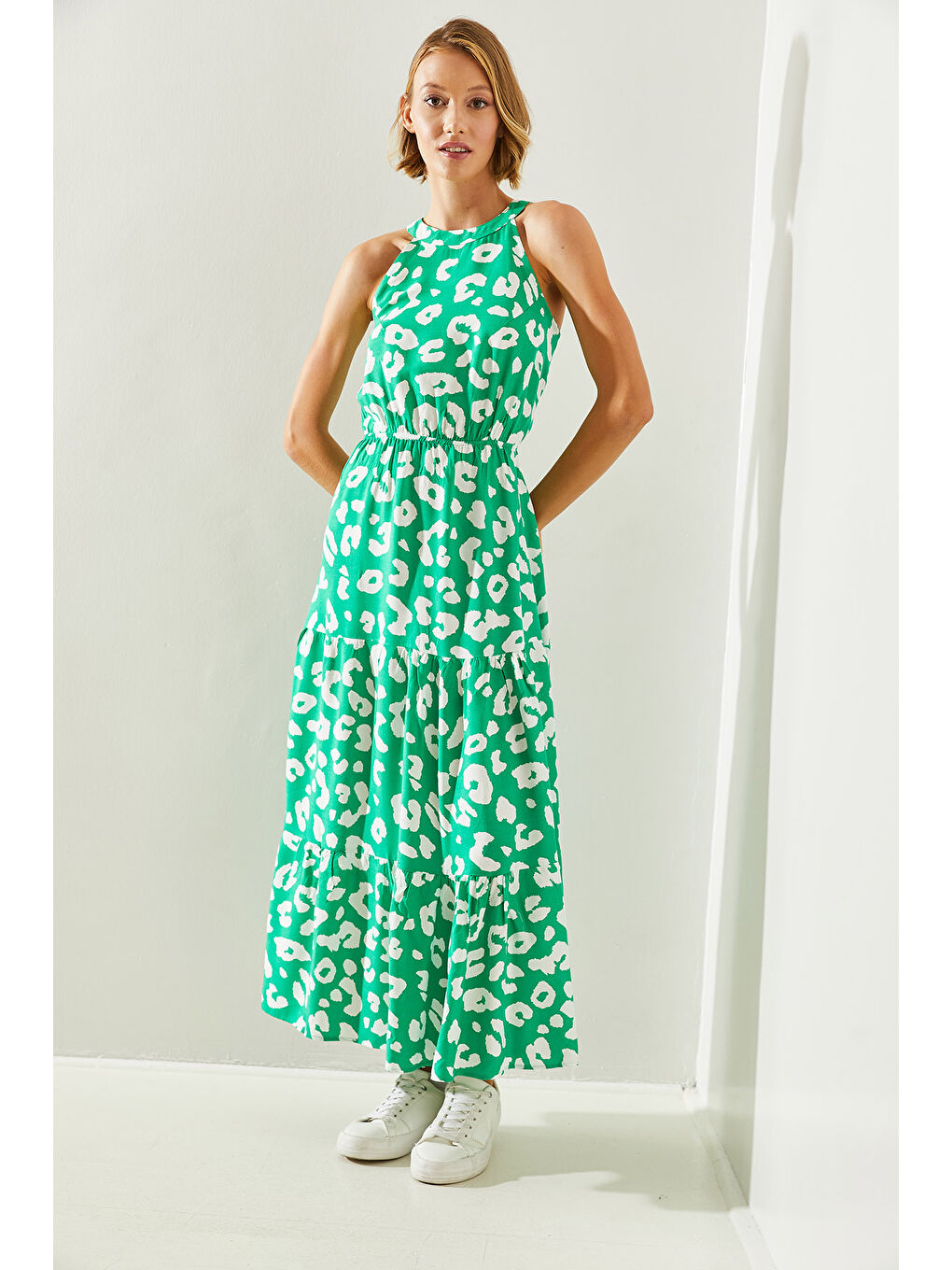 Yeşil Kadın Halter Yaka Elbise-3