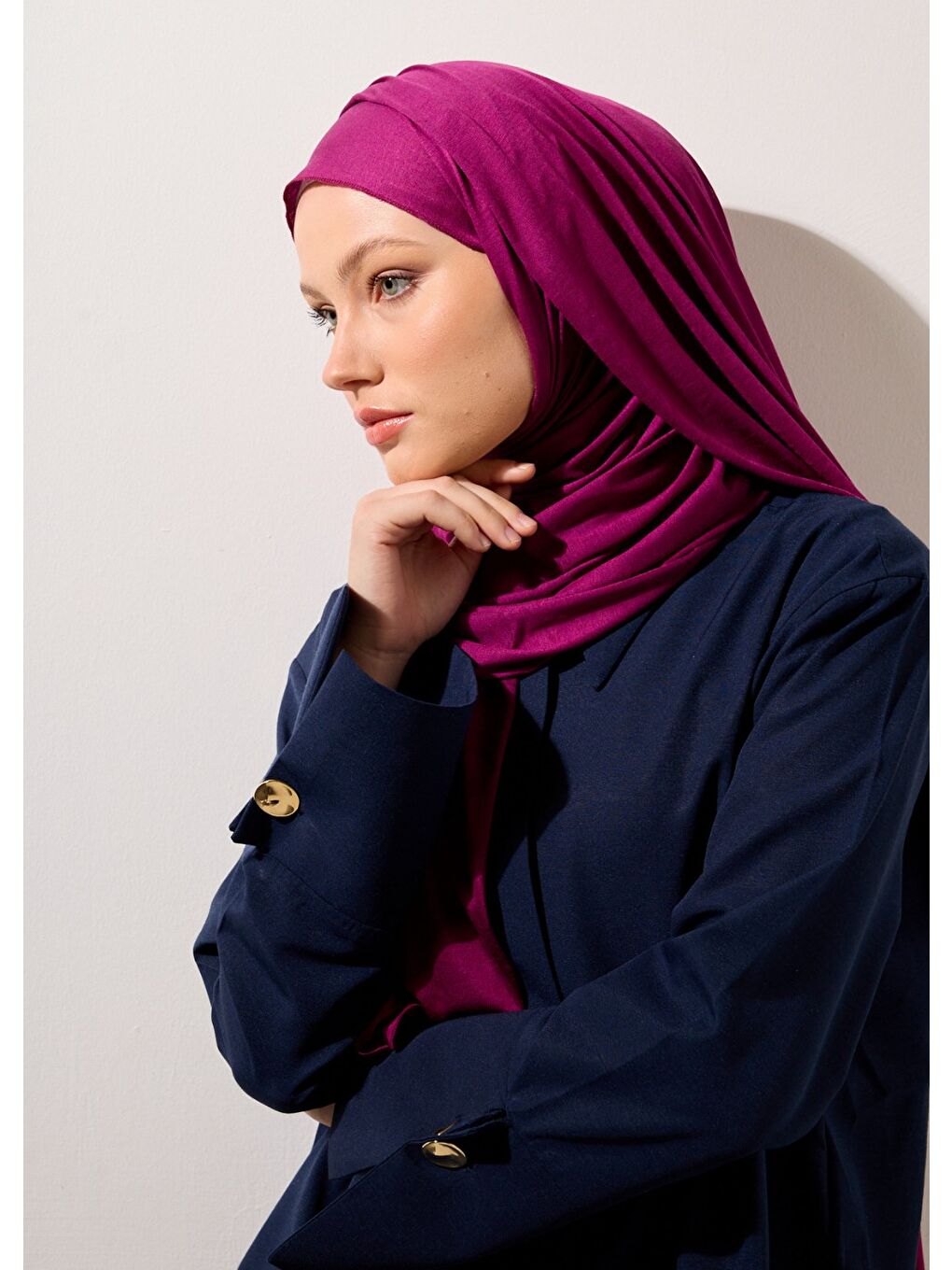 Fuşya Tesettür Şal - Koyuvişne-3