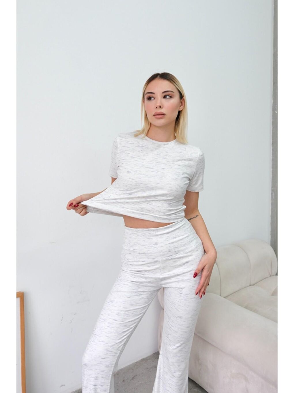 Bisiklet Yaka Soft Kısa Kol Tişört Gri-1