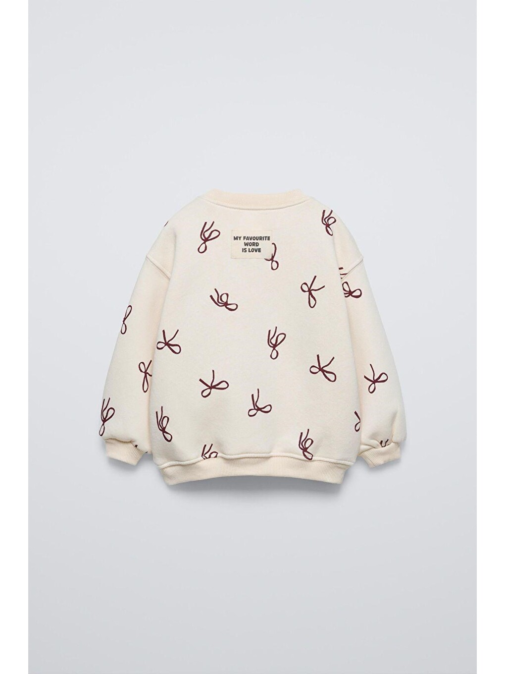 Beyaz Kız Çocuk Fiyonk Desenli Ekru Sweatshirt Ve Bol Paça Eşofman Takımı-1
