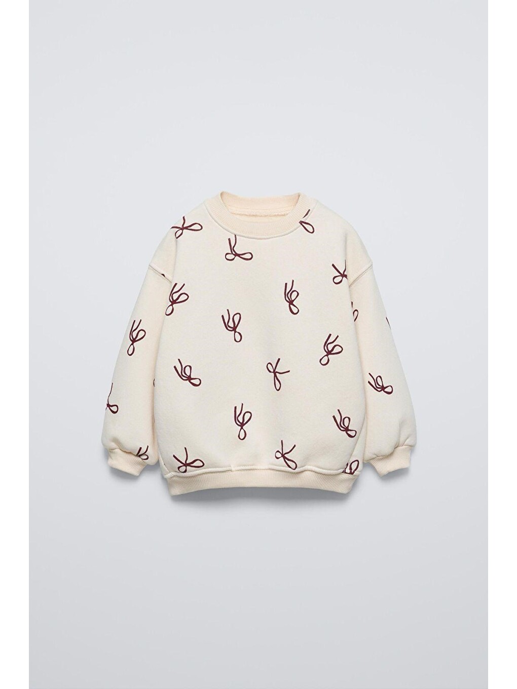 Beyaz Kız Çocuk Fiyonk Desenli Ekru Sweatshirt Ve Bol Paça Eşofman Takımı-2