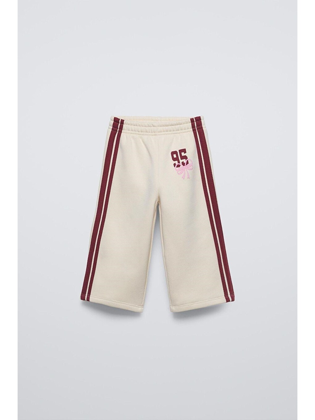 Beyaz Kız Çocuk Fiyonk Desenli Ekru Sweatshirt Ve Bol Paça Eşofman Takımı-3
