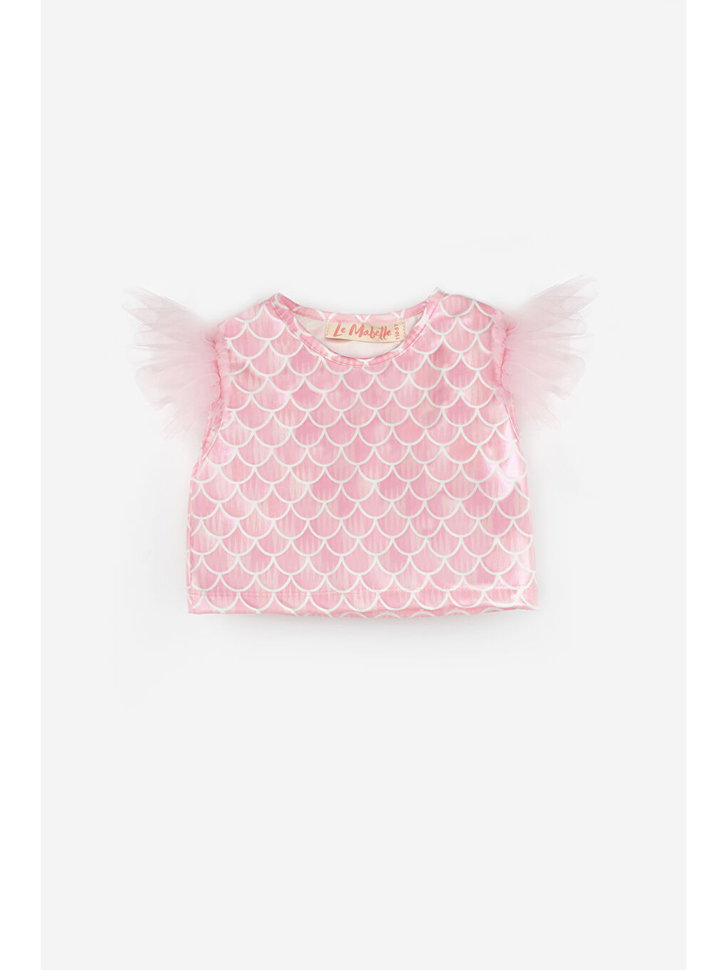 Pembe Deniz Kızı Desenli Tül Detaylı Crop Etek Takım - Tammy-4