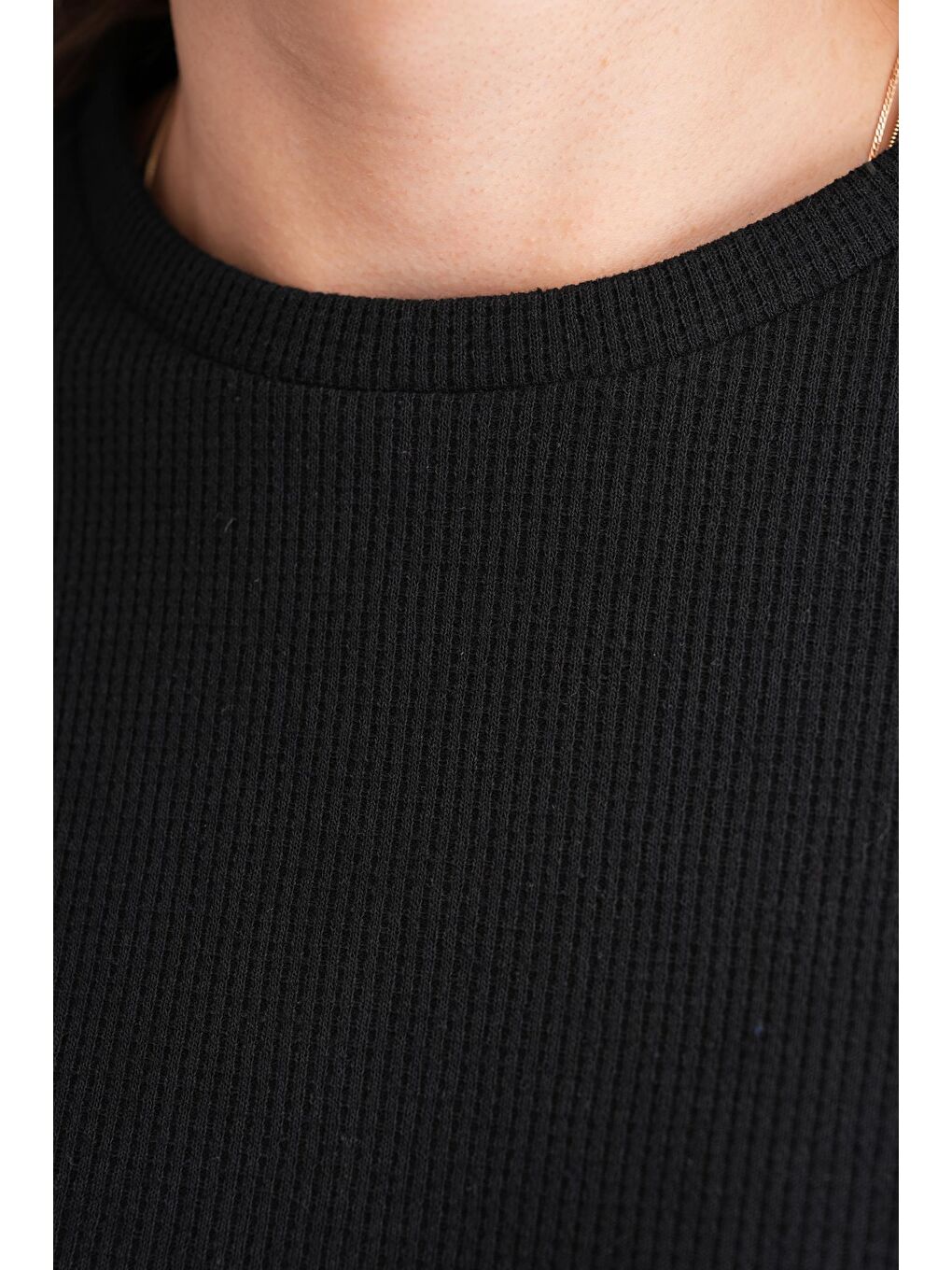 Siyah Hamile ve Lohusa Bisiklet Yaka Waffle Kumaş Alt Üst Eşofman Takımı-5